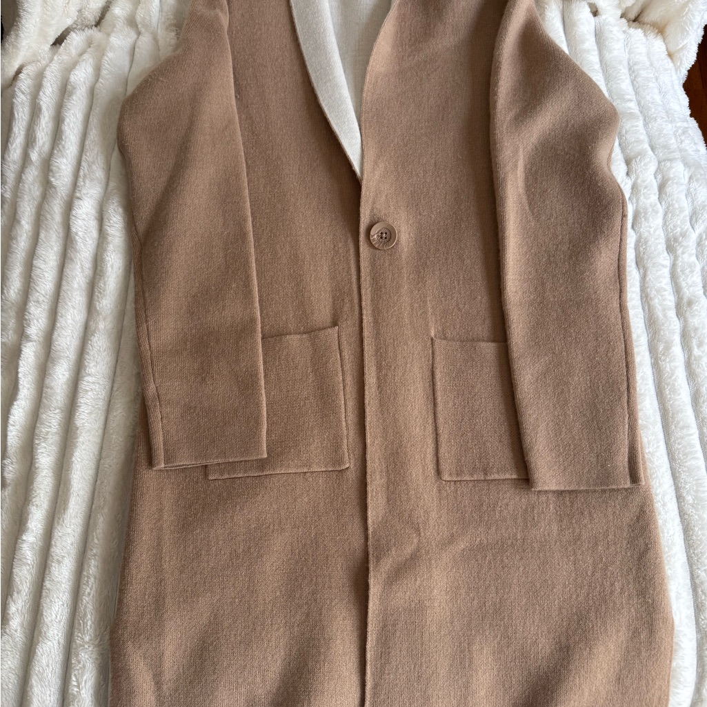 Tan Longline Cardigan With Pockets